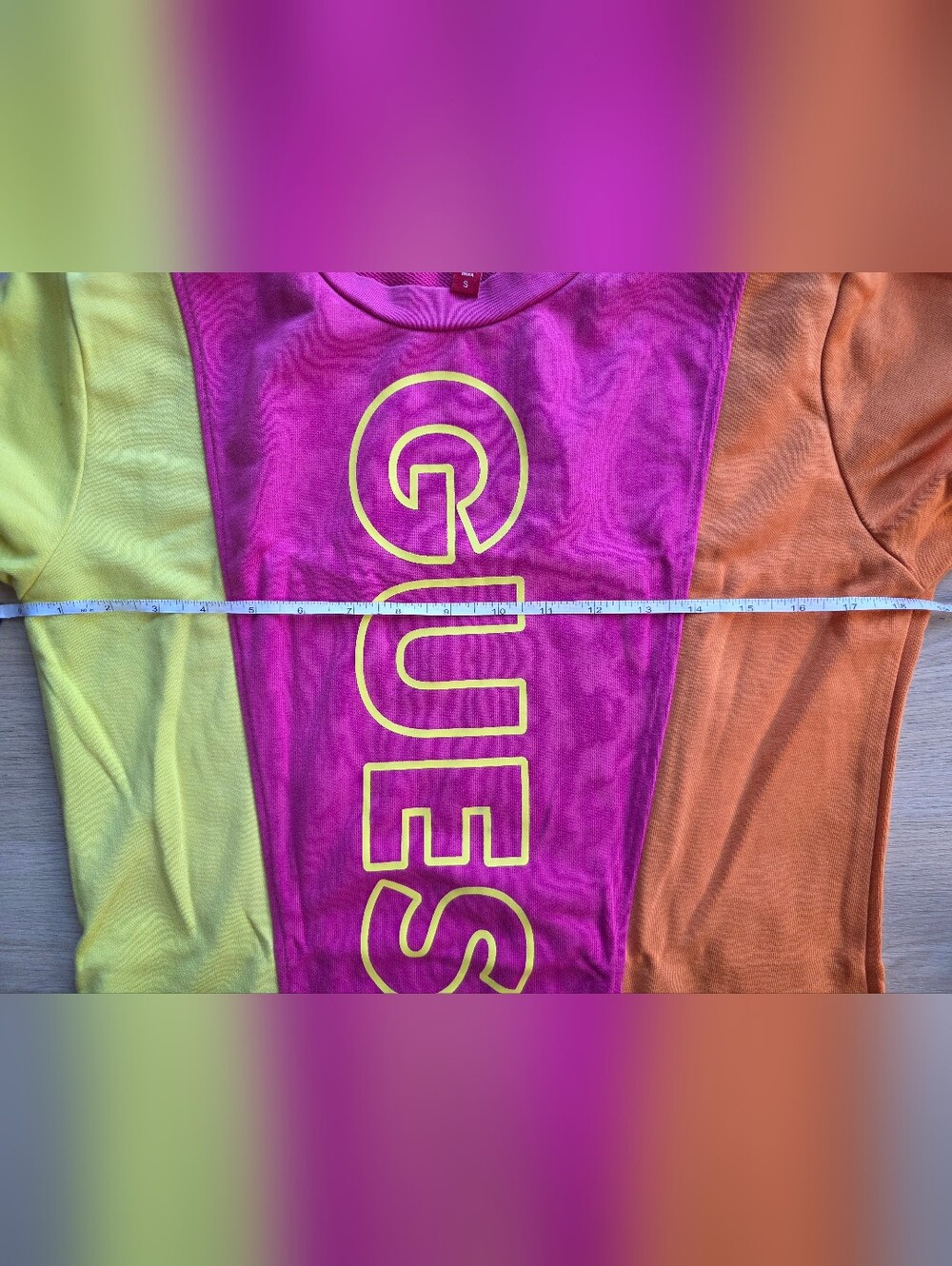 GUESS Colorblock Logo Tee Dress - Yellow, Fuchsia, Orange - Picture 4 of 5